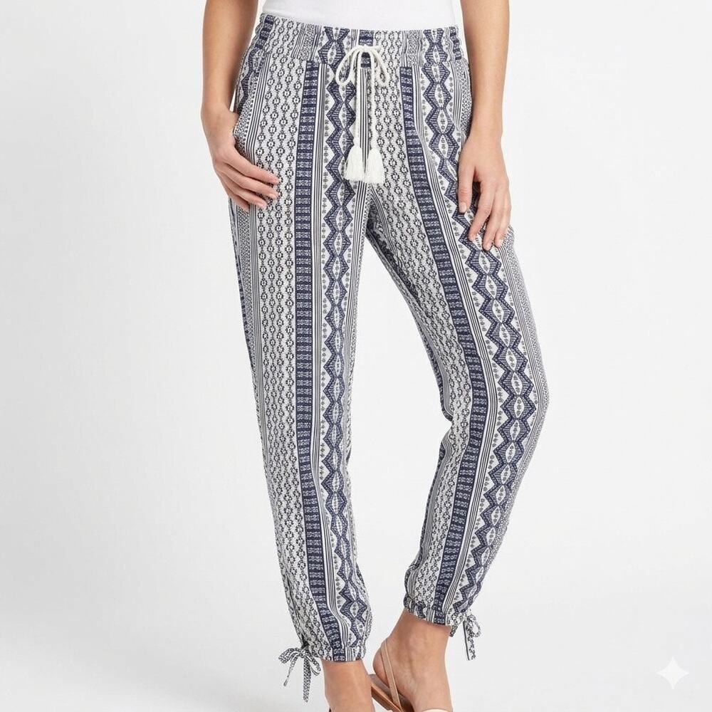 Jack by BB Dakota Kela Jogger Pant XS Navy Blue Print Side Slits Pull On Relaxed